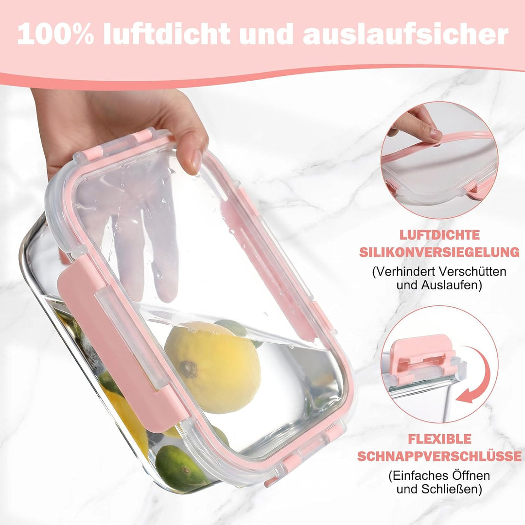 YASHE Glasbehälter mit Deckel, 10 Teile Stapelbar & Luftdicht Meal Prep Boxen Glas für Spülmaschine,