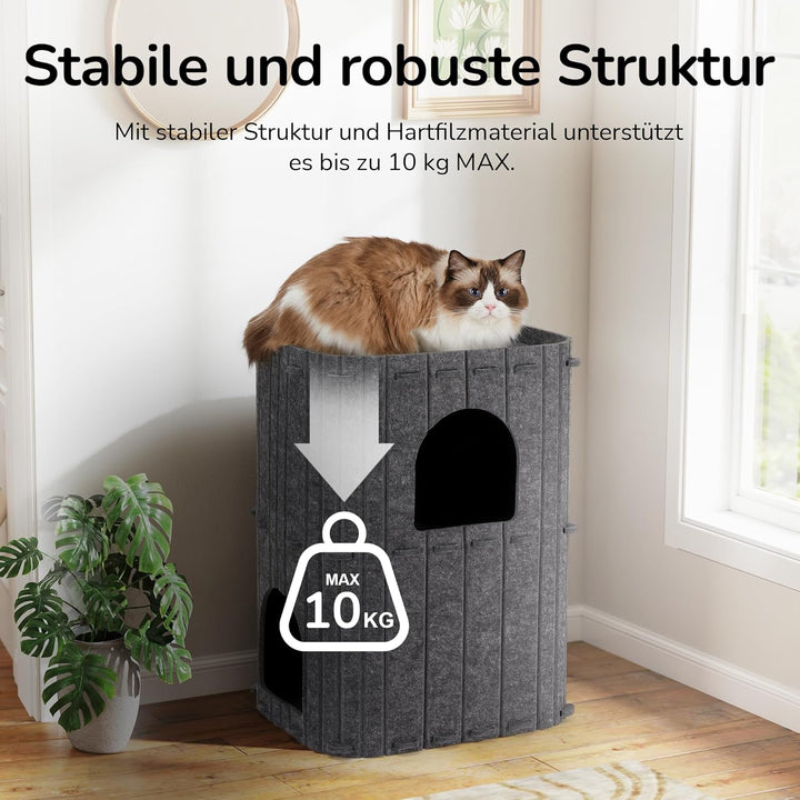FUKUMARU Katzenhöhle,Stabile Katzenhöhle aus hochwertigem Filz，Katzenhaus Indoor 3 Schicht Katzenbet