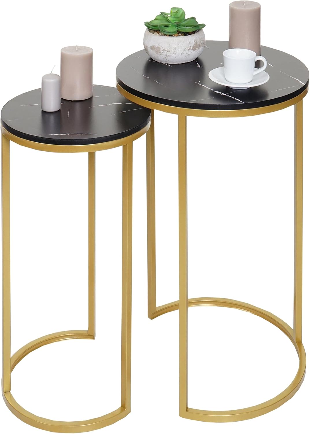Mendler 2er-Set Beistelltisch HWC-K46, Kaffeetisch Nachttisch Loungetisch, Marmor-Optik MVG-Zertifiz