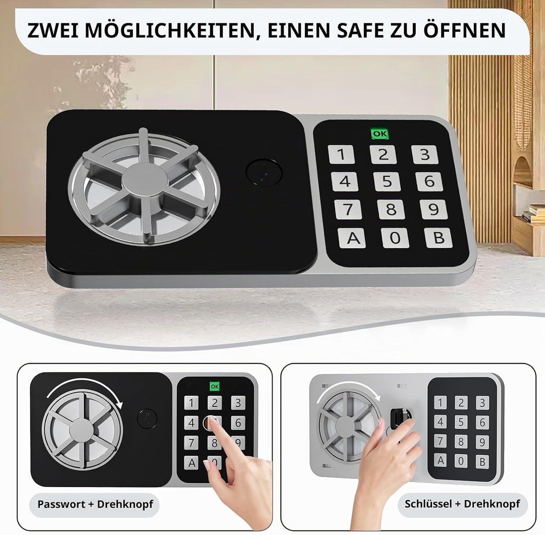 Digitaler Safe 6,8 l, kleiner Tresor für Zuhause, elektronische Sicherheitskassette, Wandtresor fürs