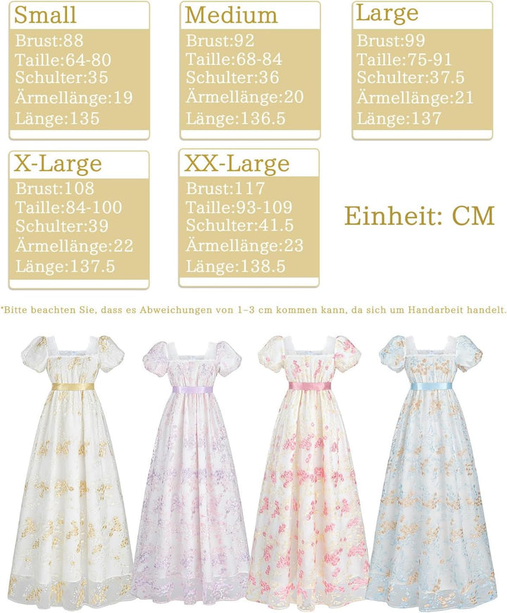 CR ROLECOS Viktorianisches Kleid Damen Regency Kleid für Frauen Bridgerton Puffy Ballkleid mit Hands