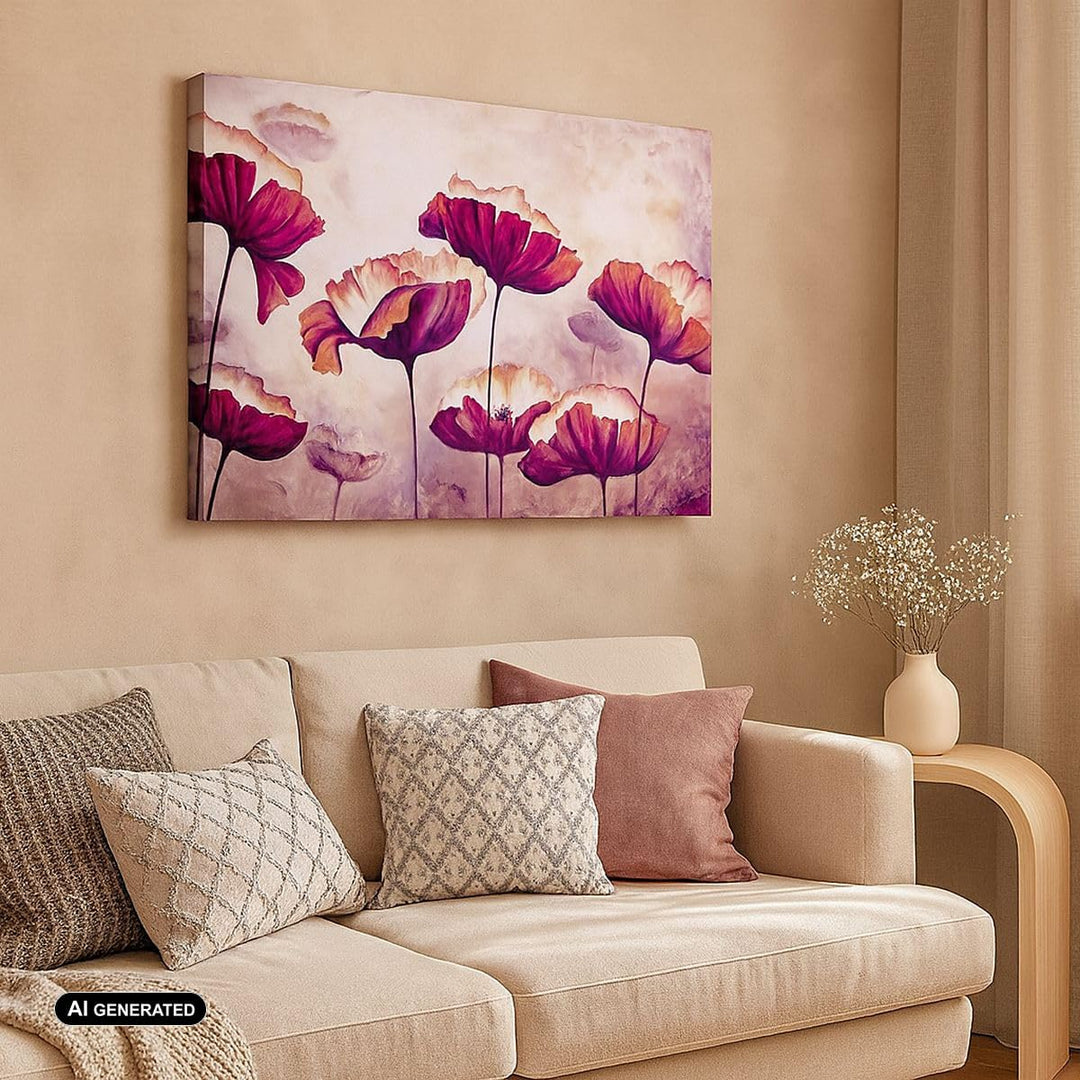 Bilder auf Leinwand 100x70cm Leinwandbild mit Rahmen Mohn Blume Wiese Gross Wanddeko Bild Schlafzimm
