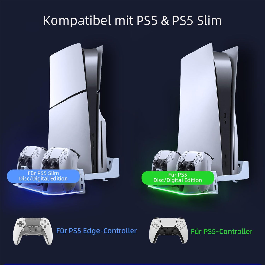 Mcbazel Wandhalterung PS5 mit Schnellladestation, Dual-Controller und RGB-Licht für PlayStation 5 Ko