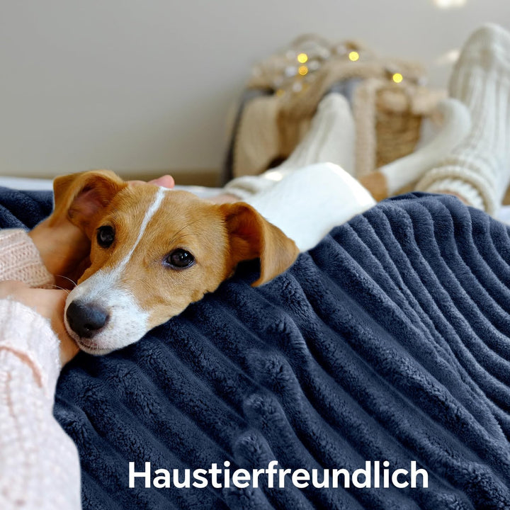 BEDELITE warme Decke Sherpa Kuscheldecke Flauschig Dunkelblau 150x200 | dicke Deko Fleecedecke, Cord