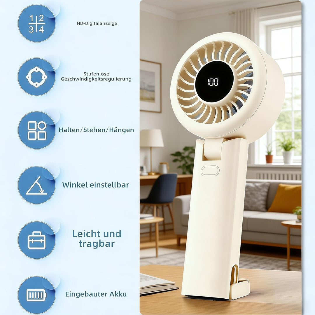 Handventilator, Mini Kleiner Ventilator Akku Aufladbar 13H Max Laufzeit 4000mAh, Tragbarer Mini Vent