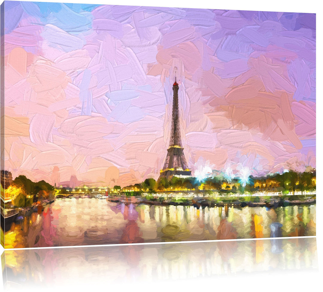 Pixxprint Eifelturm Paris bei Nacht als Leinwandbild/Grösse: 100x70 cm/Wandbild/Kunstdruck/fertig be