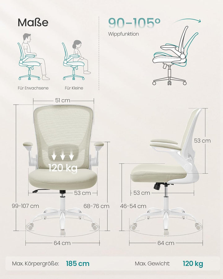 SONGMICS Bürostuhl, Schreibtischstuhl, Drehstuhl mit Netzbespannung, ergonomisch, gepolsterte Lenden