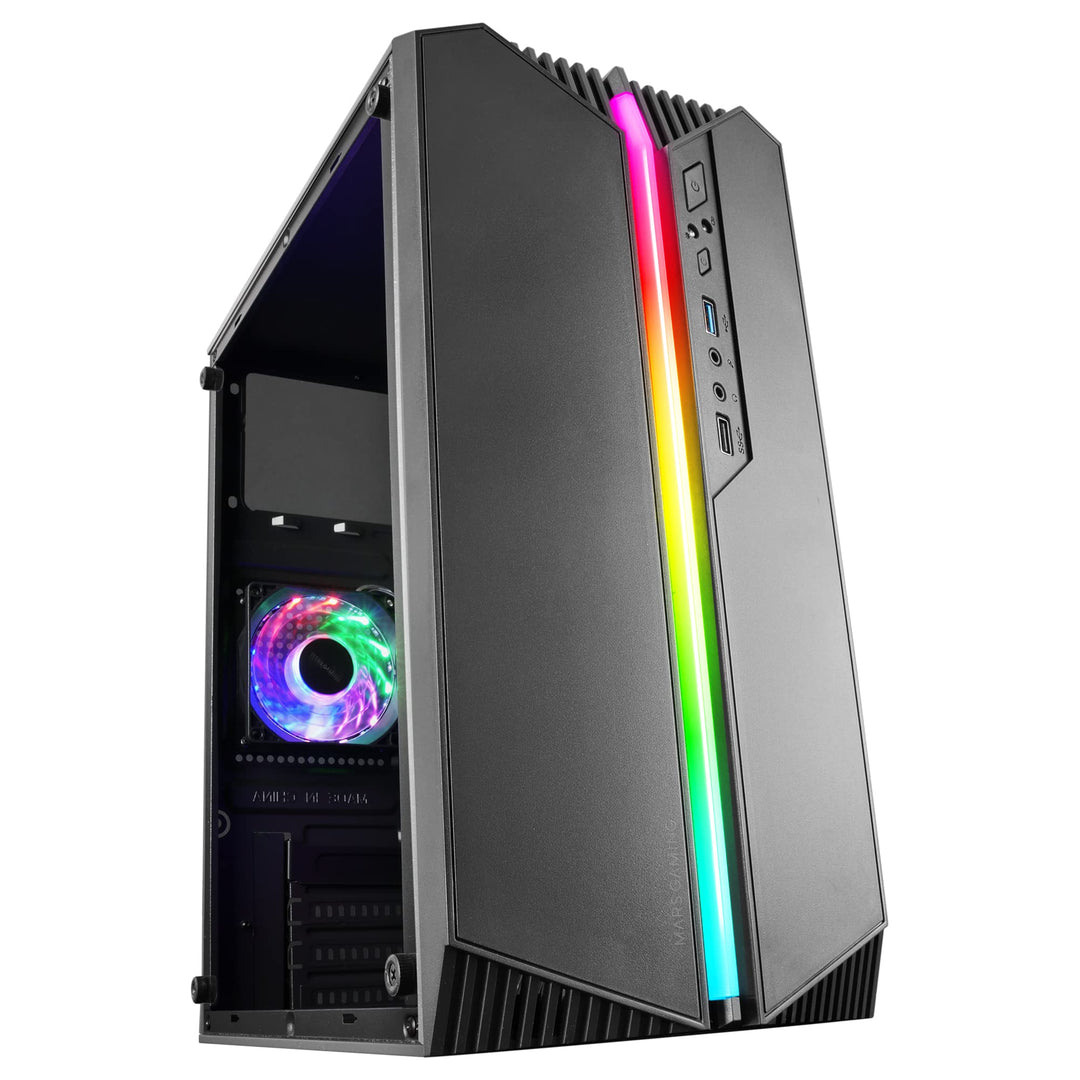 Mars Gaming MC-S1, Gehäuse PC Micro-ATX Ultra-Kompakt, 12-Mode ARGB Frontbeleuchtung, FRGB Lüfter, F