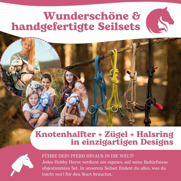 LarDen Hobby Horse Zubehör SeilSet - Halfter mit Zügel & Halsring für Grösse S Steckenpferd - Dunkel
