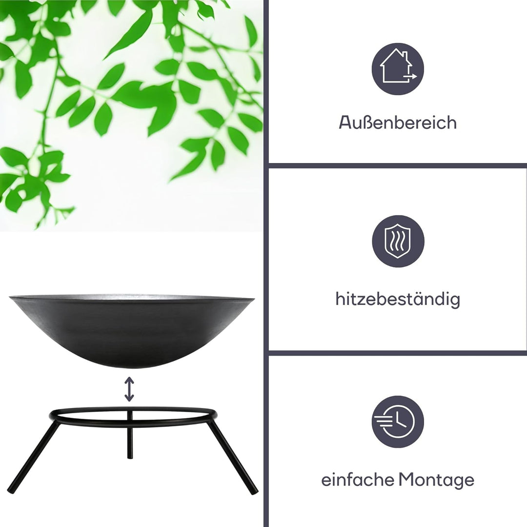 Perel Feuerschale, Untergestell, 3 Füsse, rund, 26 x Ø 56 cm, Gusseisen, Schwarz