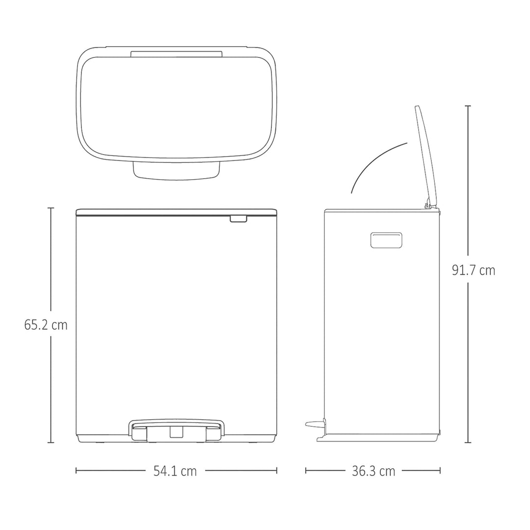 Brabantia Bo Tretmülleimer – 2 x 30 l Inneneimer (Soft Grey) Grosser Abfalleimer-/Recycling Behälter