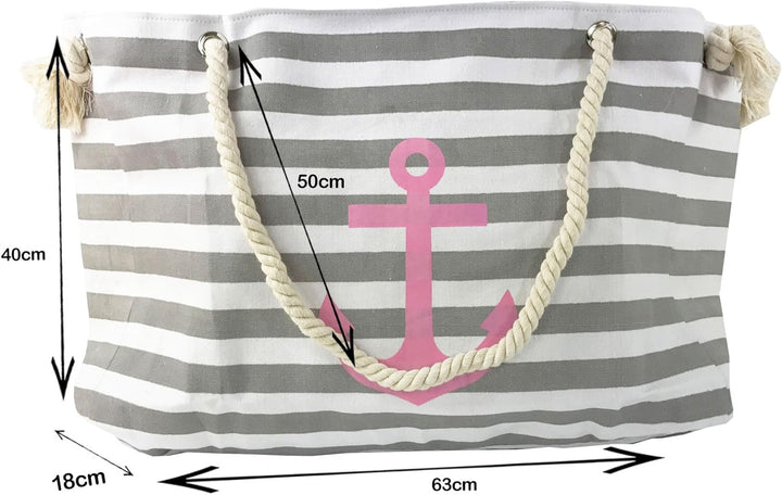 Sonia Originelli XXL Familienshopper Strandtasche Weekender maritim gestreift mit Anker Aufdruck Far