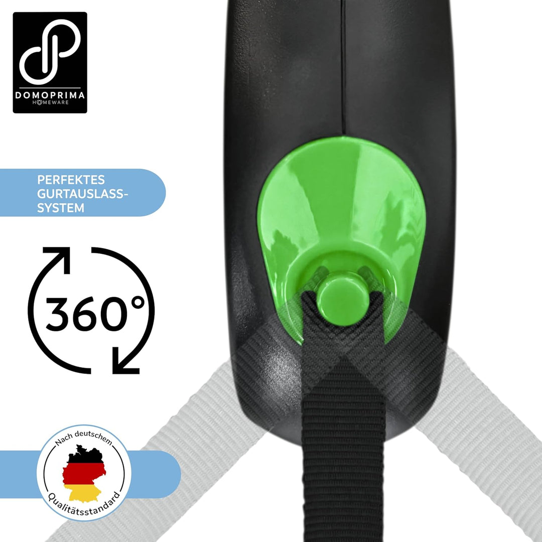 DOMOPRIMA Rollleine für Hunde, in 3 Grössen (S,M,L) und 4 Farben (grau, blau, grün, pink) -Robuste u