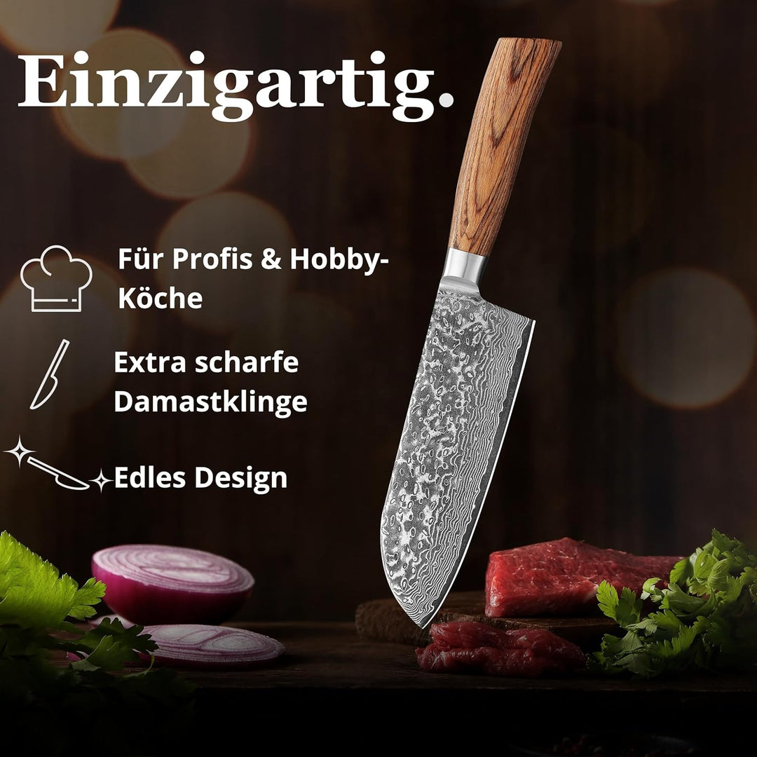 Wakoli EDIB Pro Santokumesser aus Damaststahl (VG10 Kern) mit 17 cm Klinge – scharf & ergonomisch –
