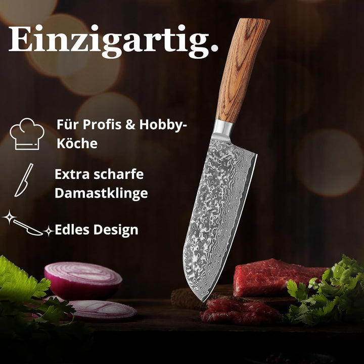 Wakoli EDIB Pro Santokumesser aus Damaststahl (VG10 Kern) mit 17 cm Klinge – scharf & ergonomisch –