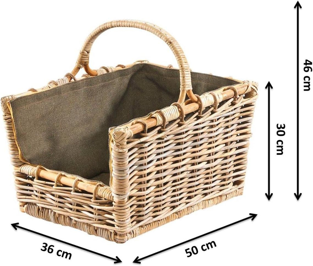 Kobolo Kaminholzkorb Holztrage für Kaminholz -Rattan grau abnehmbarer Textileinsatz in