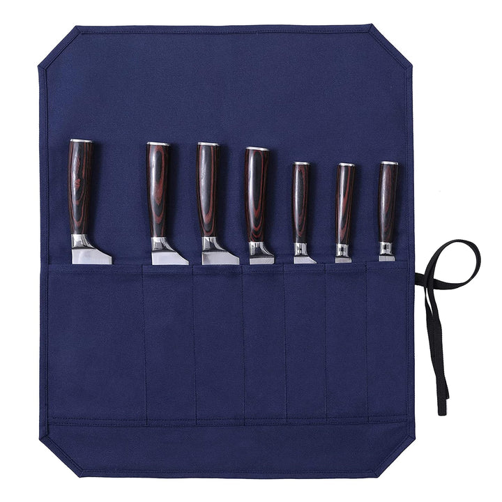 Kaaltisy Gewachstes Canvas-Messer-Rolltasche mit 7 Schlitzen für Messer und Besteck, Küchenmesser in
