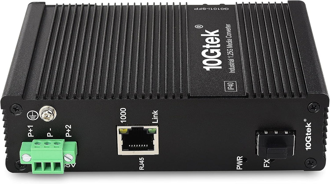 10Gtek Gigabit 1.25G Industrial IP40 Media Converter, (w/ 20-km SFP transceiver), G0101i, DIN-Rail M