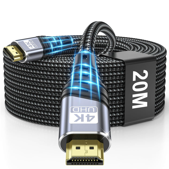 4K HDMI Kabel 20M, HDMI 2.0 Kabel Ultra Highspeed 4K@60Hz 18Gbps mit Ethernet/Audio Ruckkanal, Suppo