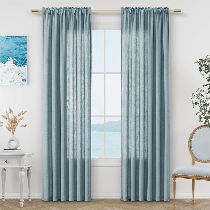 Guken Blaue Leinen-Vorhänge, 213 cm Länge, für Wohnzimmer, Schlafzimmer, 2 Paneele, Set mit Stangent
