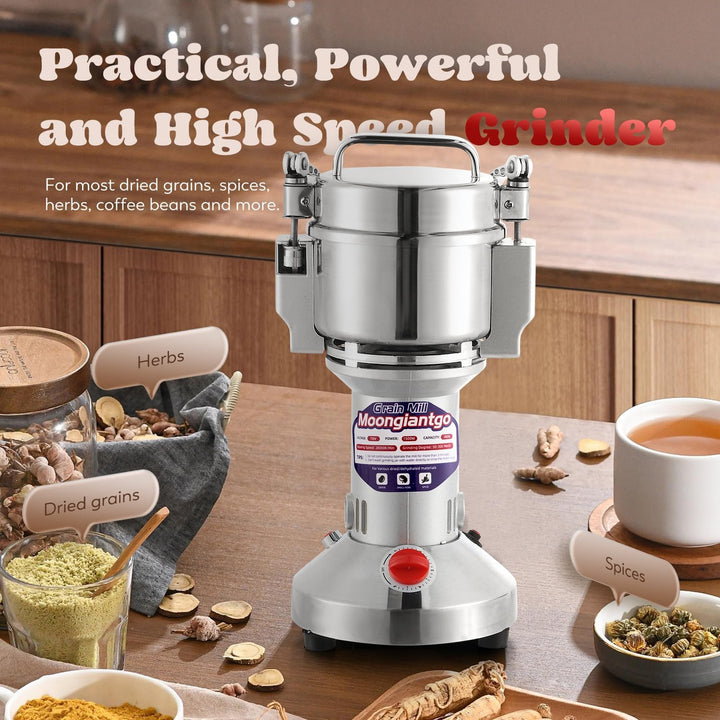 Moongiantgo Getreidemühlen Elektrisch 700g Elektrische Mühle, Rostfreier Stahl & Kommerzieller Motor