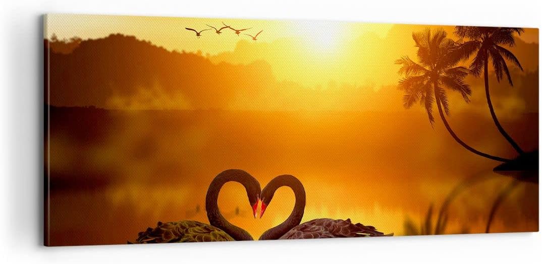 Panorama Bilder auf Leinwand 100x40cm Leinwandbild Schwan Wasser Paar Gross Wanddeko Bild Schlafzimm