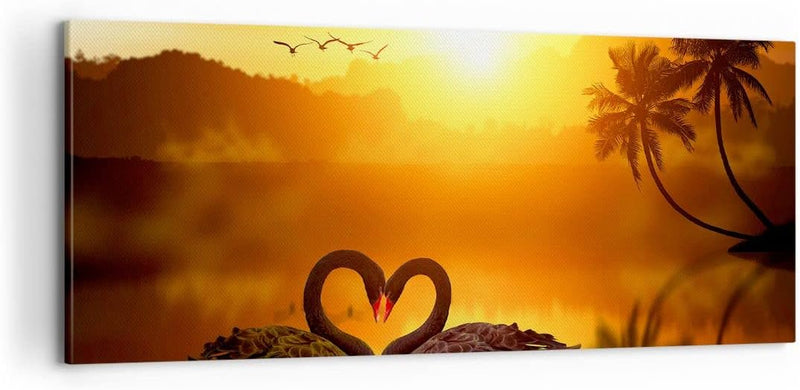 Panorama Bilder auf Leinwand 100x40cm Leinwandbild Schwan Wasser Paar Gross Wanddeko Bild Schlafzimm