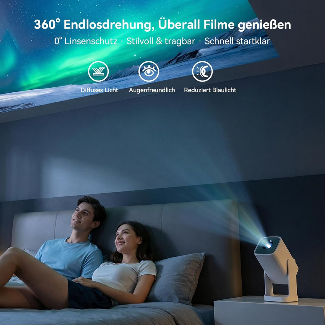 WANBO Cube 1 Mini Smart Beamer Android TV/Netflix/360° Drehbar, Linsenschutz, 200 ISO Lumen, 1080P U