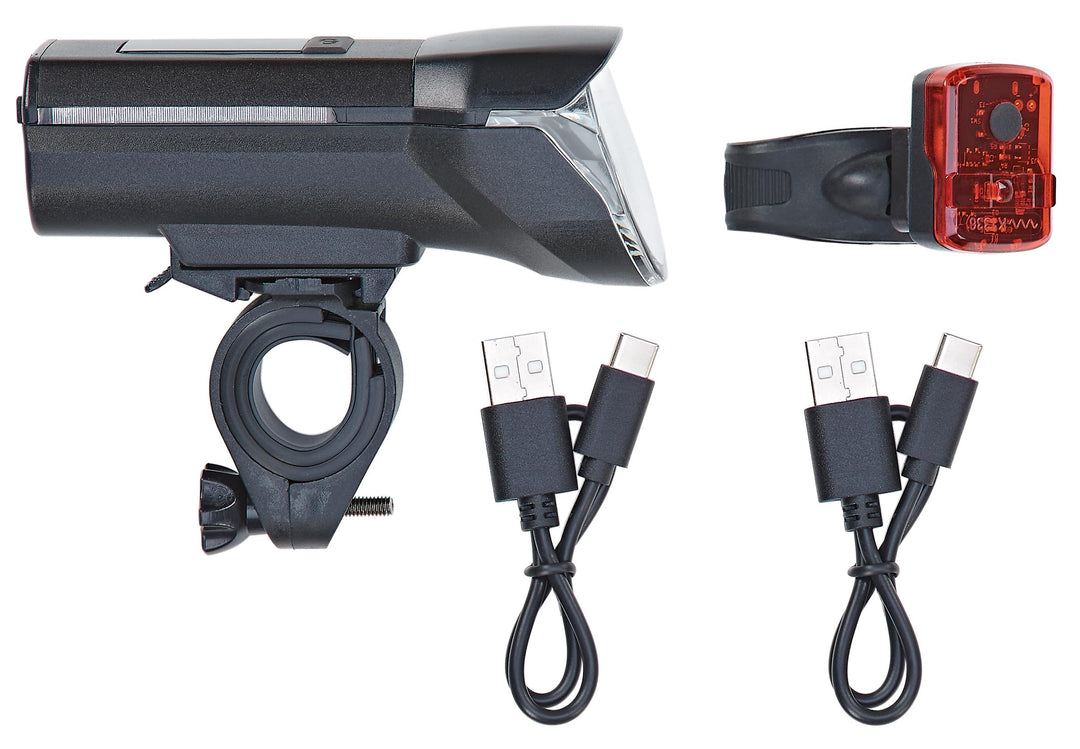 PROPHETE LED Akku-Beleuchtungsset – 100 LUX Scheinwerfer & LED Rücklicht, StVZO zugelassen, USB-C au