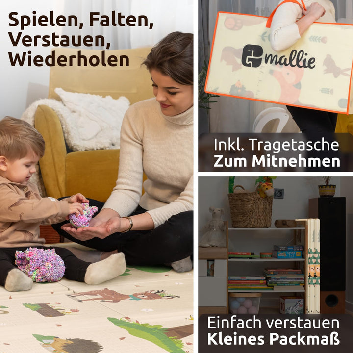 Mallie® Spielmatte Baby Faltbar Schadstofffrei 150x200 CM I Krabbeldecke Baby, Krabbelmatte Baby und