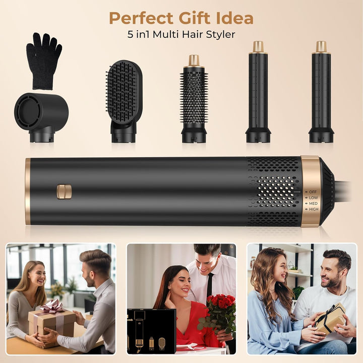 UKLISS 5 in 1 Hairstyler & & Föhn Set mit Rundbürstenföhn, Warmluftbürste, Hair Dryer, Lockenföhn, S