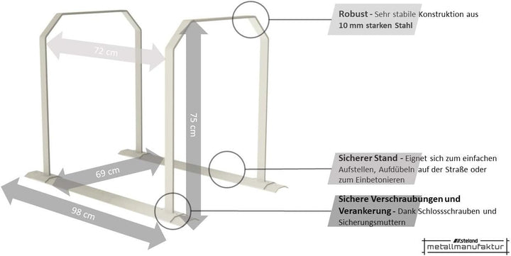 steland metallmanufaktur® Fahrradständer | Anlehnsystem für 4 Fahrräder | sicherer Stand zum Aufdübe