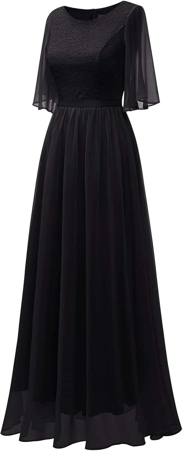 Bbonlinedress Abendkleider elegant für Hochzeit Spitzen Chiffon Ärmel Kleid festliches Brautjunferkl
