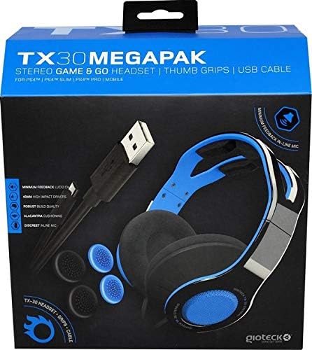 Gioteck - TX30 Megapack - Stereo Game&Go Headset + Daumengriffe + USB-Ladekabel für PS4, blau, einst