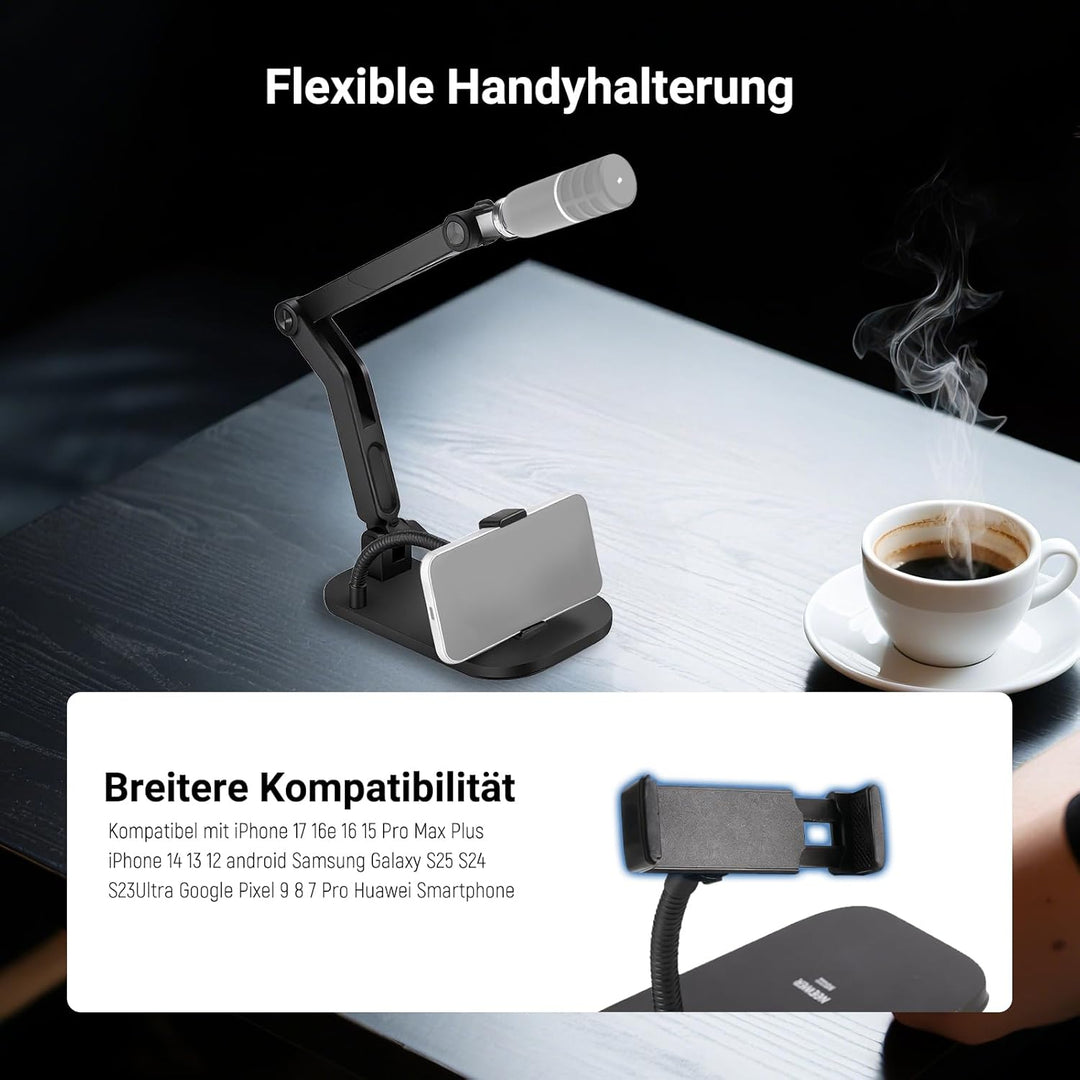 NEEWER Microphone Stand, Tisch Mikrofonständer mit Handyhalterung flexiblem Arm, verstellbare Mikrof