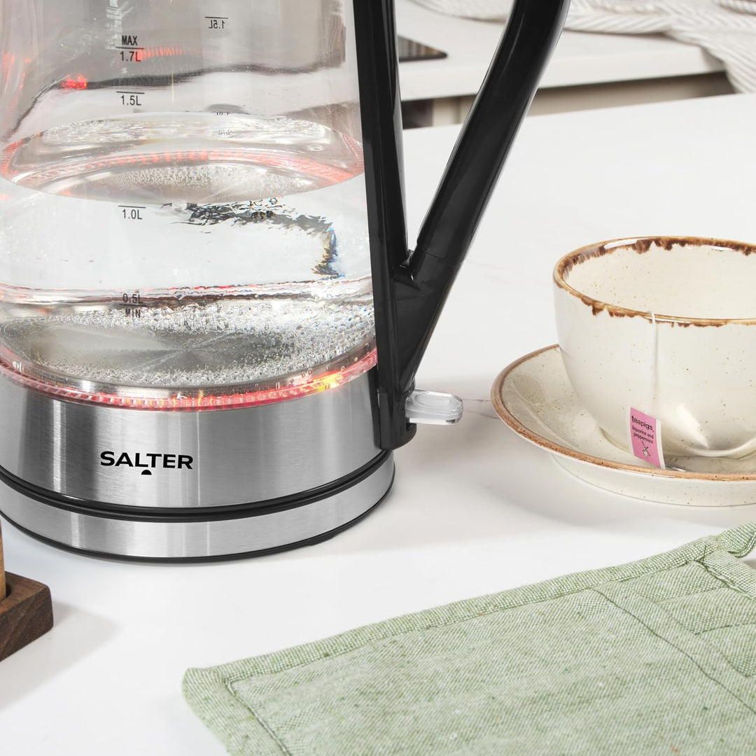 Salter Wasserkocher aus Glas mit Farbwechsel – 1,7 l, LED-Beleuchtung (Blau bis Rot), leicht zu befü