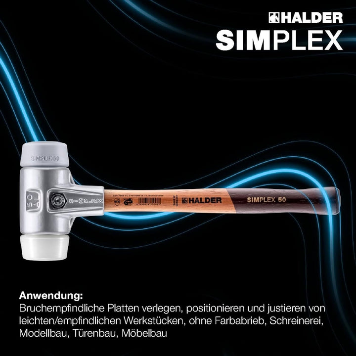 SIMPLEX-Schonhammer, TPE-mid/Superplastik; mit Aluminiumgehäuse und hochwertigem Holzstiel | D=60 mm