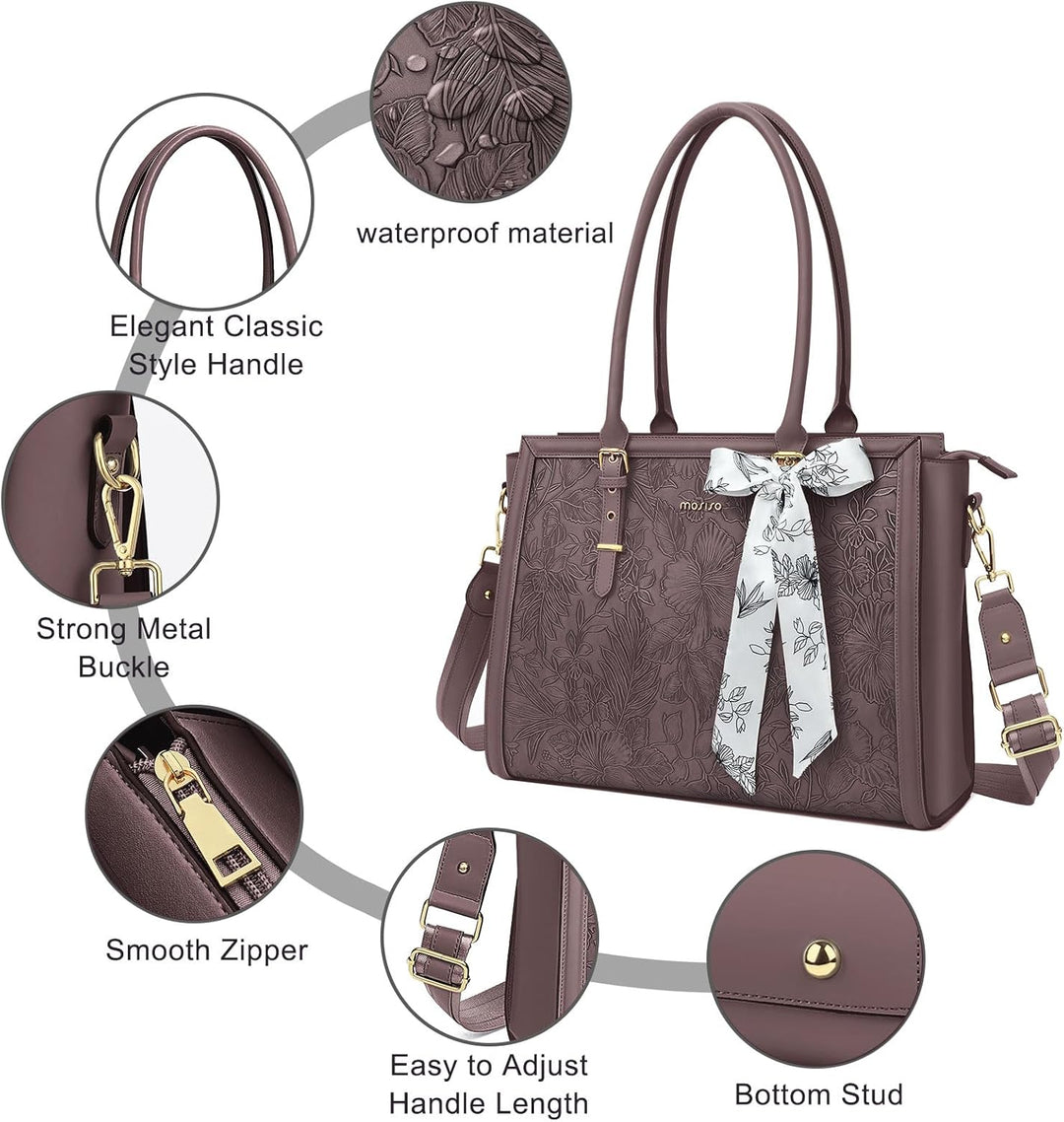 MOSISO Laptop Tasche für Frauen,17,3 Zoll PU Leder Tote Bag Kompatibel mit MacBook,HP,Dell,Asus Note