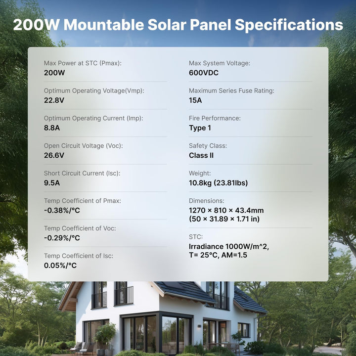 200W Solarmodul, 25% Hoher Wirkungsgrad, Integrierter Achteck-Kantenschutz, IP68 Wasserdichtes Solar