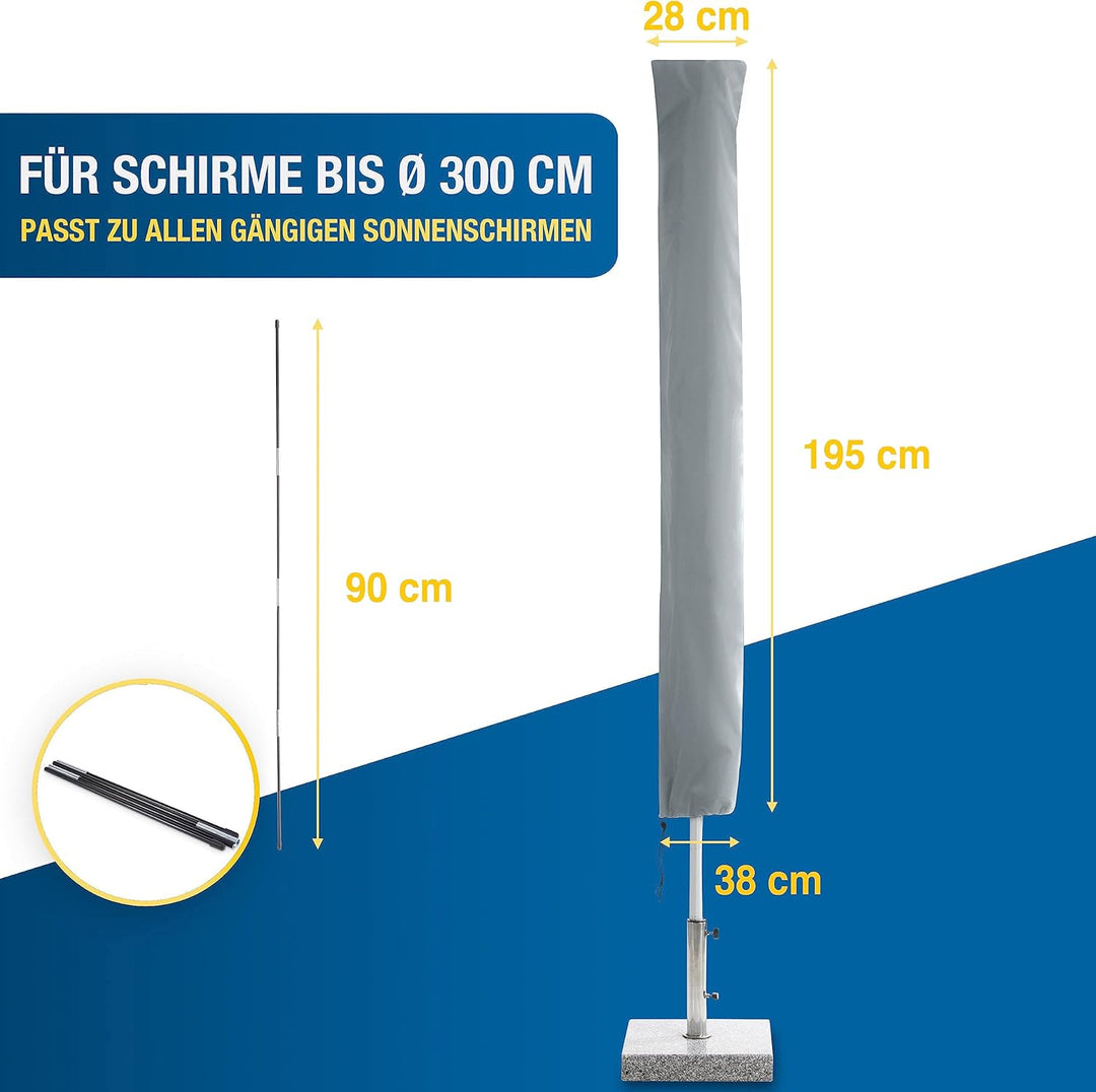 SPRINKS® Sonnenschirm Schutzhülle bis ≤ Ø 300cm - Reissfeste Sonnenschirmhülle mit UV Schutz - Wette