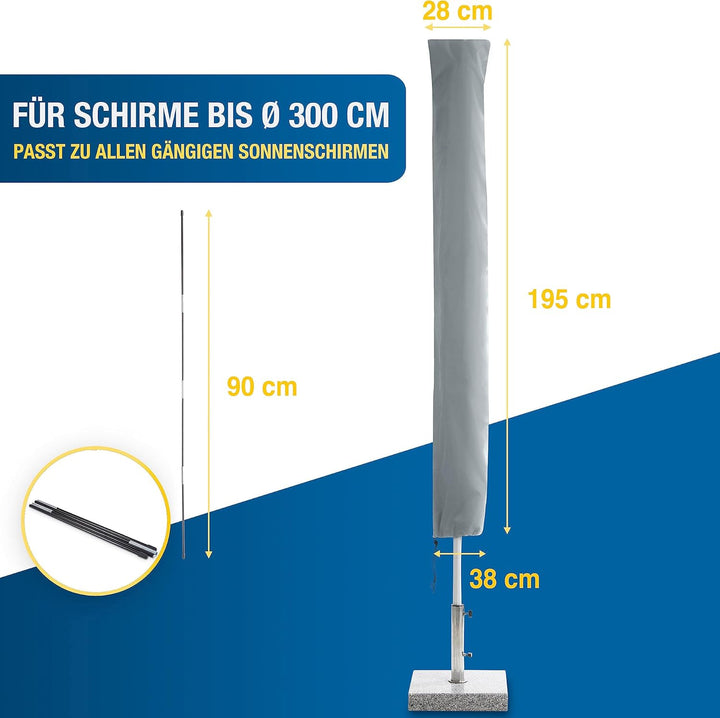 SPRINKS® Sonnenschirm Schutzhülle bis ≤ Ø 300cm - Reissfeste Sonnenschirmhülle mit UV Schutz - Wette