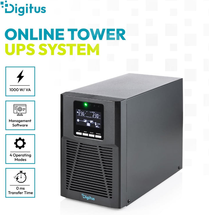 DIGITUS OnLine USV-System – 1 kVA 1 kW – 4X IEC C13 Steckdosen – Tower | Unterbrechungsfreie Stromve