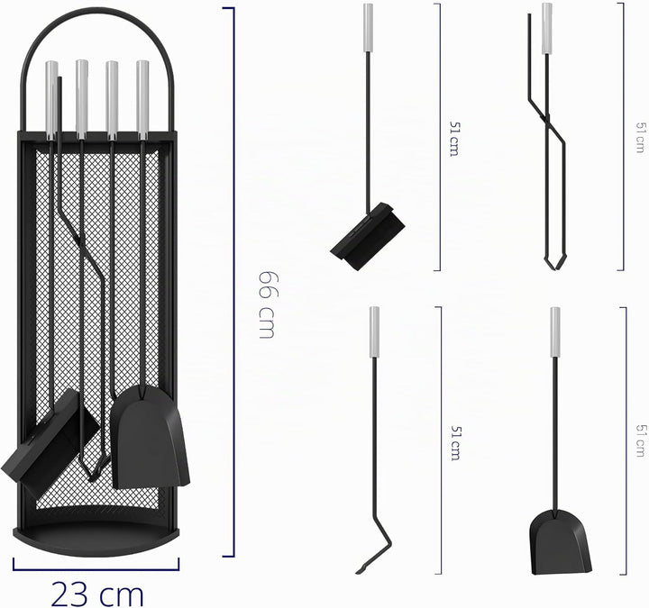 Kingson Kaminbesteck-Set mit Edelstahlgriffen, 5-teilig, 22 x 16 x 67 cm, Kaminzubehör, stilvolles u