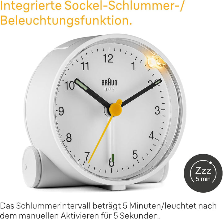 Braun Klassischer analoger Wecker mit Schlummerfunktion und Licht, ruhiges Quarzuhrwerk, Crescendo-A