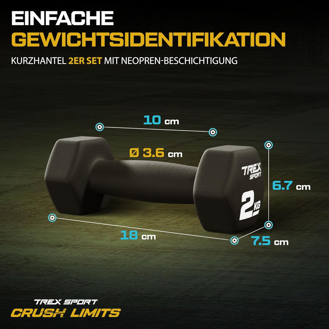 TREX SPORT Neopren Hanteln Set | Kurzhanteln 2er Set 4kg-20kg | Hanteln Frauen &amp; Männer Set 2 x 2 kg