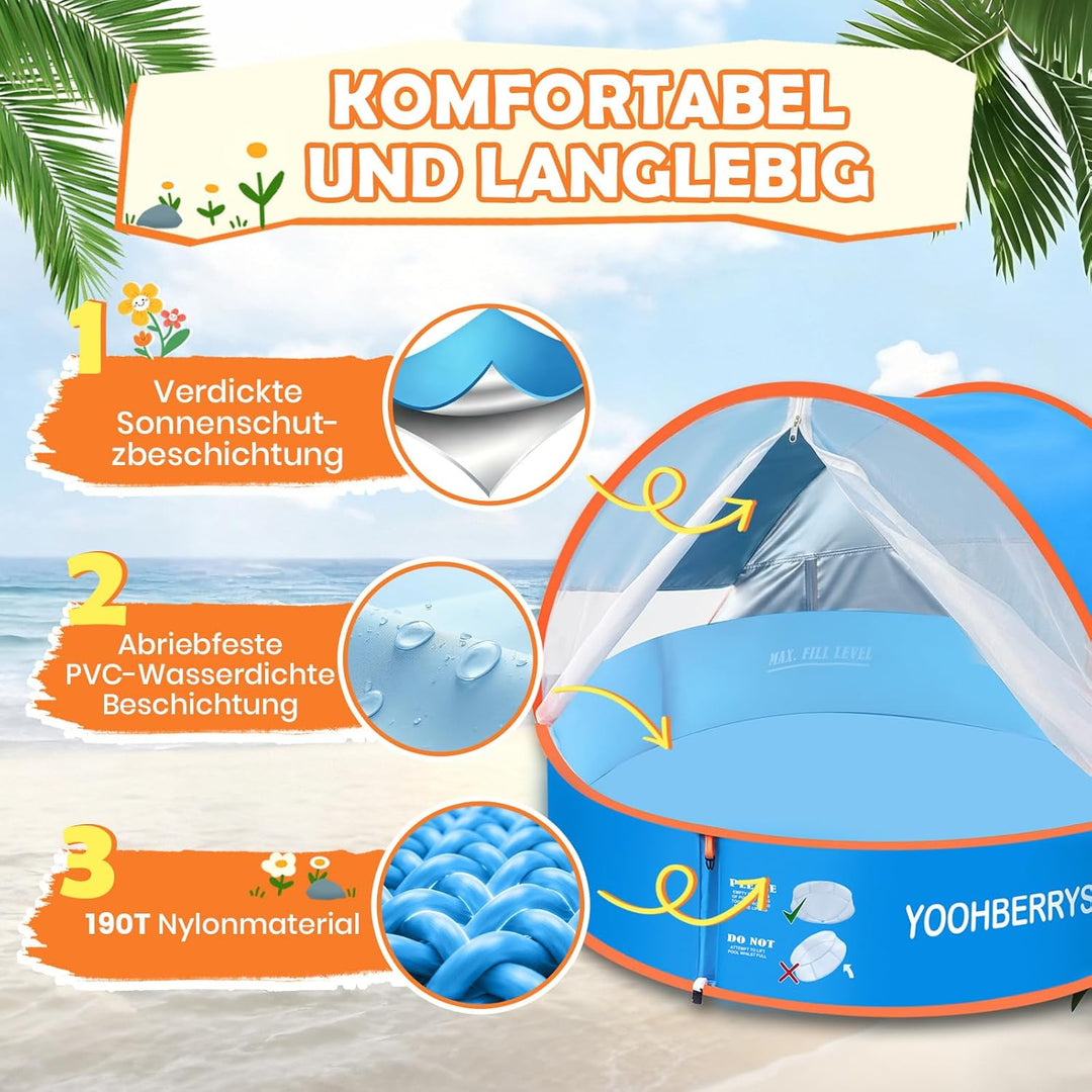 4-in-1 Pop Up Baby Planschbecken, Strandmuschel Baby mit UV Schutz SPF 50+, Strandzelt Baby mit Mosk