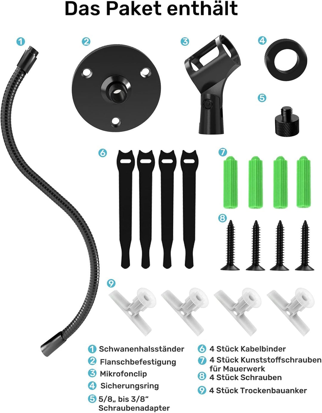 48,3 cm Schwanenhals-Mikrofonständer, robuster, flexibler Mikrofonhalter mit Flanschhalterung, ideal