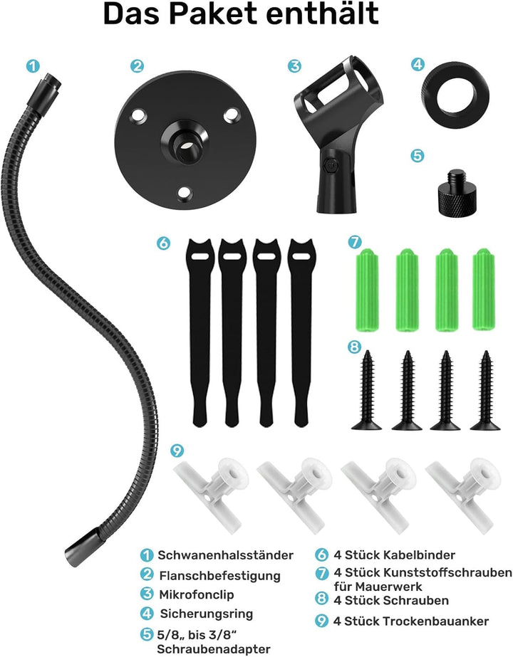 48,3 cm Schwanenhals-Mikrofonständer, robuster, flexibler Mikrofonhalter mit Flanschhalterung, ideal