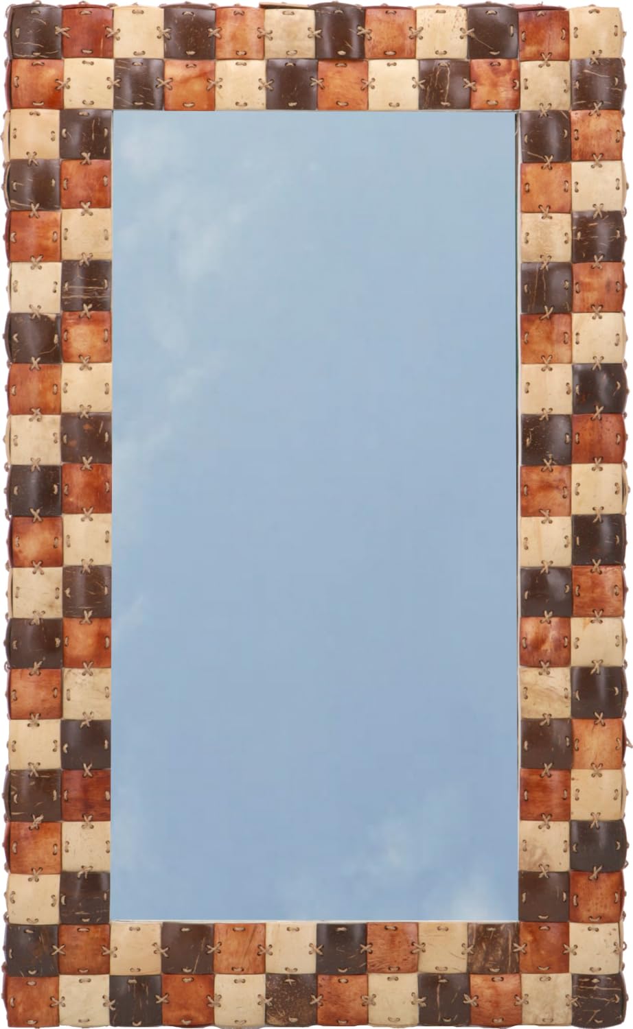 GURU SHOP Patchwork Spiegel mit Kokosnuss Rahmen - Modell 1 Braun, Bast, 80x50x5 cm, Spiegel