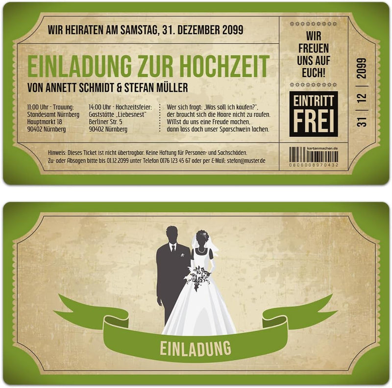 Kartenmachen.de Personalisierte Einladungskarten zur Hochzeit (ab 10 Stück Sets selbst gestalten) al